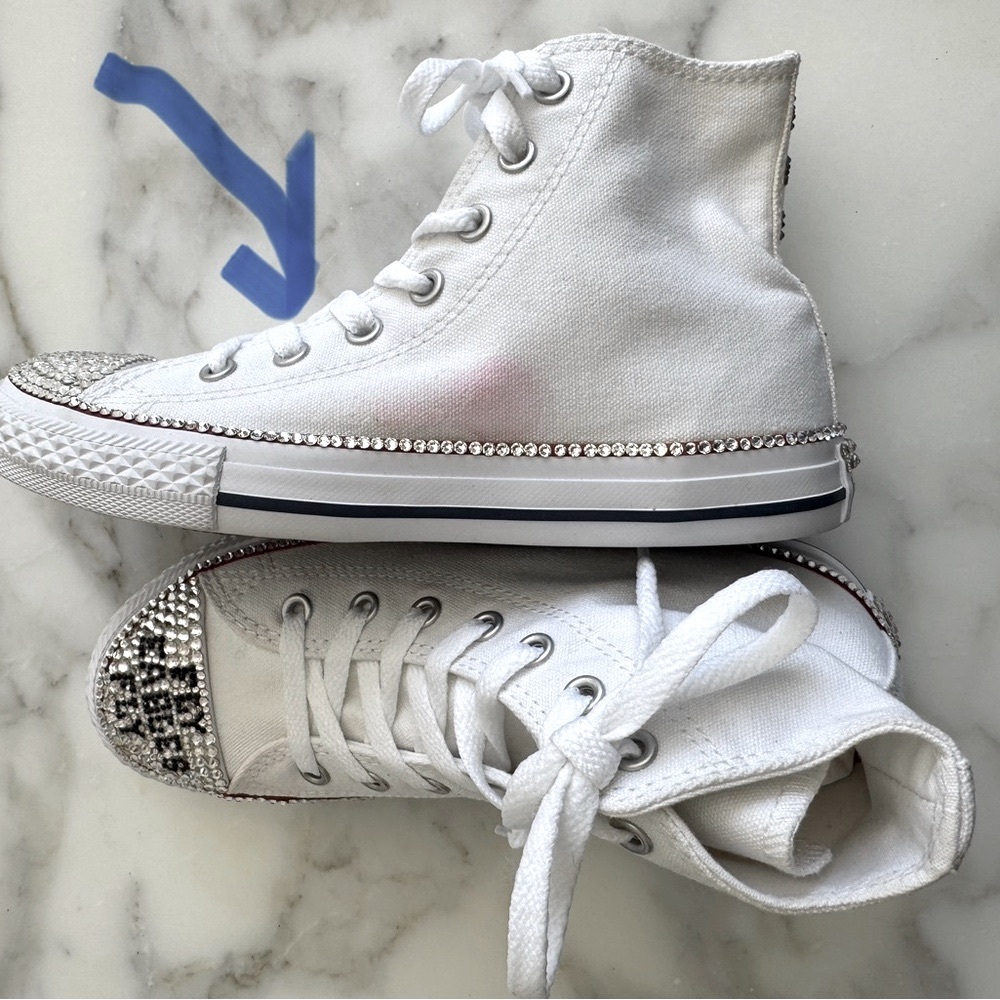 Converse Sneakers White Rhinestone Gems Kids Sneakers Hannah Fly Eagles Fly - Picture 15 of 15